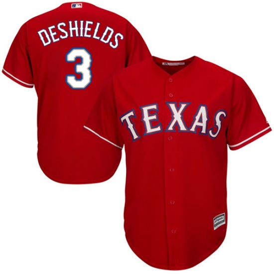 Youth Majestic Texas Rangers 3 Delino DeShields Authentic Red Alternate Cool Base MLB Jersey