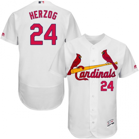 Men's Majestic St. Louis Cardinals 24 Whitey Herzog White Home Flex Base Authentic Collection MLB Jersey