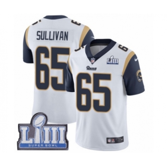 Men's Nike Los Angeles Rams 65 John Sullivan White Vapor Untouchable Limited Player Super Bowl LIII Bound NFL Jersey