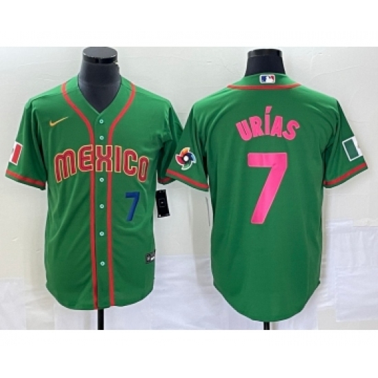 Men's Mexico Baseball 7 Julio Urias Number 2023 Green World Classic Stitched Jersey11