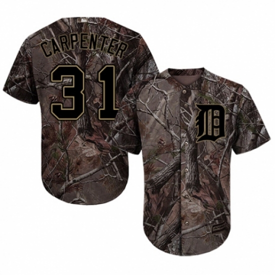 Youth Majestic Detroit Tigers 31 Ryan Carpenter Authentic Camo Realtree Collection Flex Base MLB Jersey