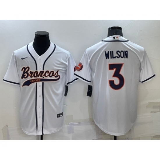 Men's Denver Broncos 3 Russell Wilson White Stitched Cool Base Nike Baseball Jersey