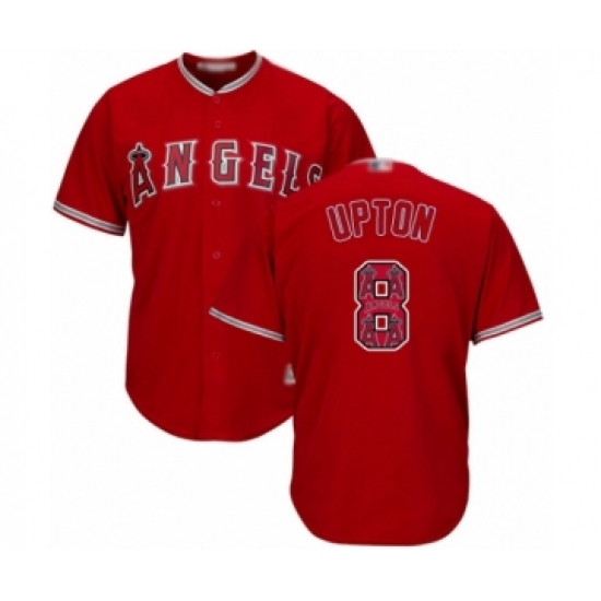 Men's Los Angeles Angels of Anaheim 8 Justin Upton Authentic Red Team Logo Fashion Cool Base Baseball Jersey