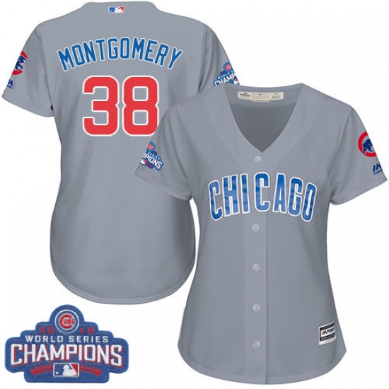 Women's Majestic Chicago Cubs 38 Mike Montgomery Authentic Grey Road 2016 World Series Champions Cool Base MLB Jersey