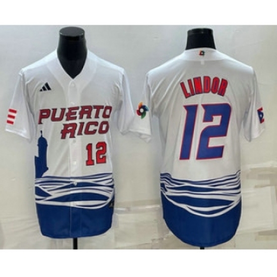 Mens Puerto Rico Baseball 23 Francisco Lindor Number White 2023 World Baseball Classic Stitched Jersey