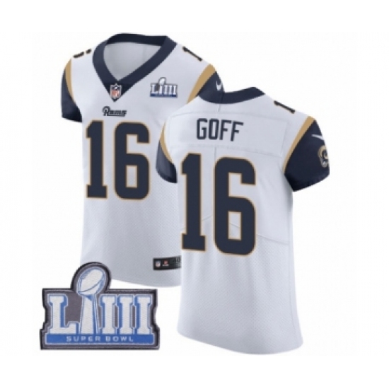 Men's Nike Los Angeles Rams 16 Jared Goff White Vapor Untouchable Elite Player Super Bowl LIII Bound NFL Jersey