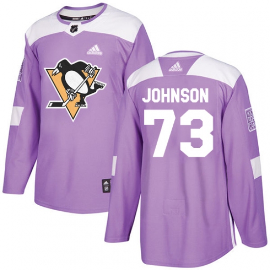 Men's Adidas Pittsburgh Penguins 73 Jack Johnson Authentic Purple Fights Cancer Practice NHL Jersey