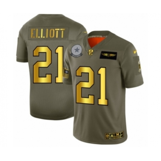 Men's Dallas Cowboys 21 Ezekiel Elliott Limited Olive Gold 2019 Salute to Service Football Jersey