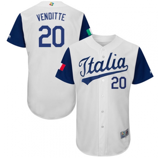 Men's Italy Baseball Majestic 20 Pat Venditte White 2017 World Baseball Classic Authentic Team Jersey