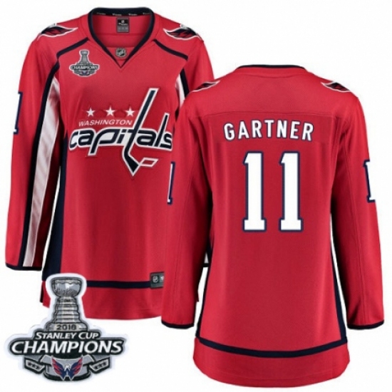 Women's Washington Capitals 11 Mike Gartner Fanatics Branded Red Home Breakaway 2018 Stanley Cup Final Champions NHL Jersey