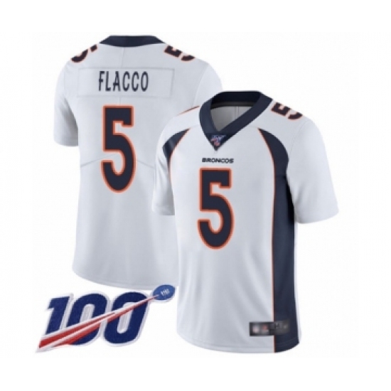 Men's Denver Broncos 5 Joe Flacco White Vapor Untouchable Limited Player 100th Season Football Jersey