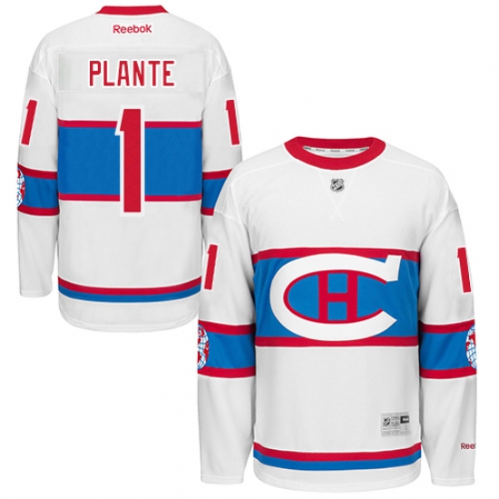 Men's Reebok Montreal Canadiens 1 Jacques Plante Authentic White 2016 Winter Classic NHL Jersey