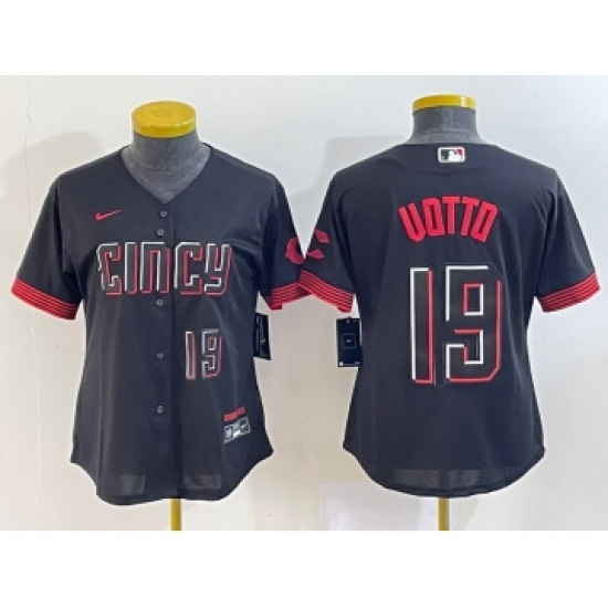 Women's Cincinnati Reds 19 Joey Votto Number Black 2023 City Connect Cool Base Stitched Jersey1