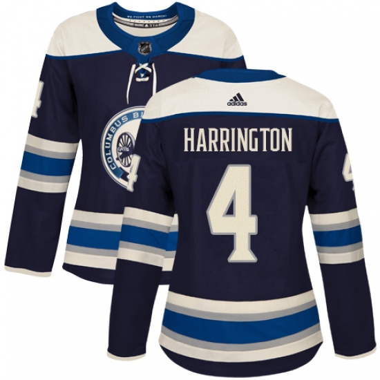 Women's Adidas Columbus Blue Jackets 4 Scott Harrington Authentic Navy Blue Alternate NHL Jersey