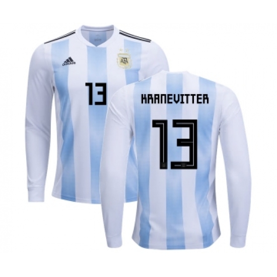 Argentina 13 Kranevitter Home Long Sleeves Kid Soccer Country Jersey