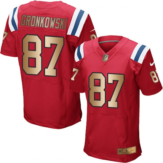 Men's Nike New England Patriots 87 Rob Gronkowski Elite Red/Gold Alternate NFL Jersey