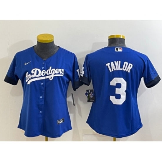 Women's Los Angeles Dodgers 3 Chris Taylor Blue 2022 Cool Base Stitched Nike Jersey