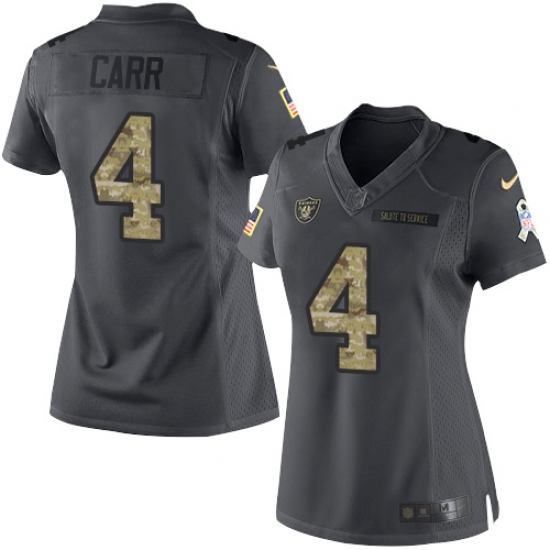 Women's Nike Oakland Raiders 4 Derek Carr Limited Black 2016 Salute to Service NFL Jersey