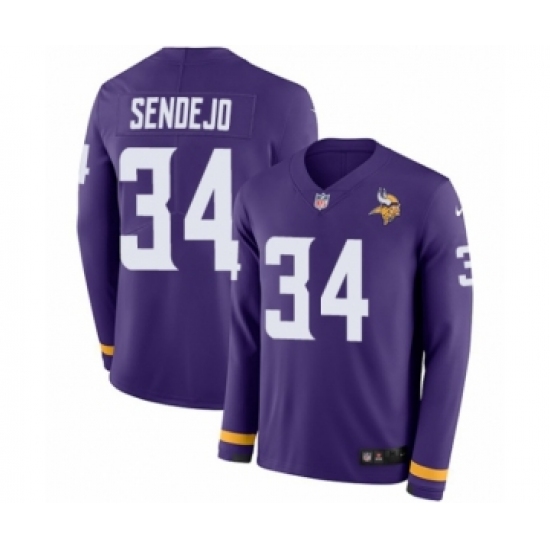 Youth Nike Minnesota Vikings 34 Andrew Sendejo Limited Purple Therma Long Sleeve NFL Jersey