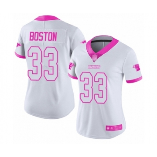Women's Carolina Panthers 33 Tre Boston Limited White Pink Rush Fashion Football Jersey