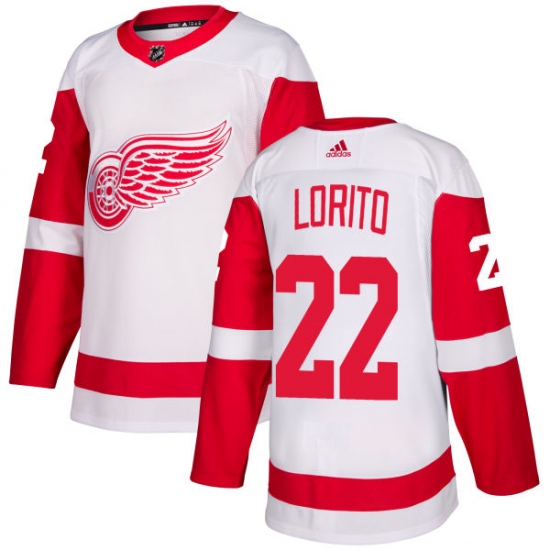 Men's Adidas Detroit Red Wings 22 Matthew Lorito Authentic White Away NHL Jersey