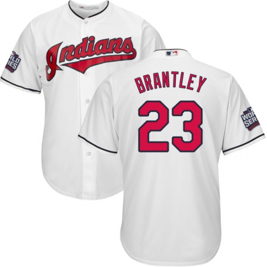 Youth Majestic Cleveland Indians 23 Michael Brantley Authentic White Home 2016 World Series Bound Cool Base MLB Jersey