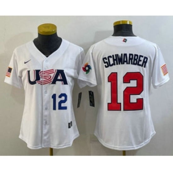 Women's USA Baseball 12 Kyle Schwarber Number 2023 White World Classic Stitched Jersey