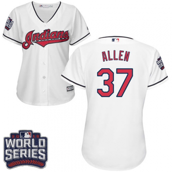 Women's Majestic Cleveland Indians 37 Cody Allen Authentic White Home 2016 World Series Bound Cool Base MLB Jersey