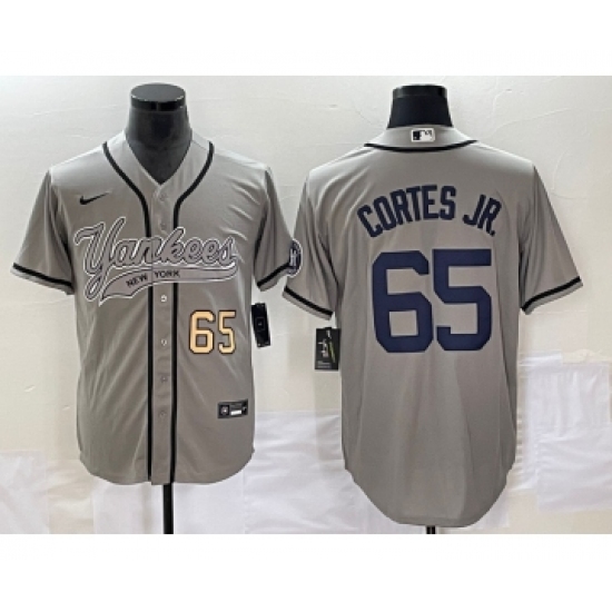 Men's New York Yankees 65 Nestor Cortes Jr Number Grey Cool Base Stitched Baseball Jersey