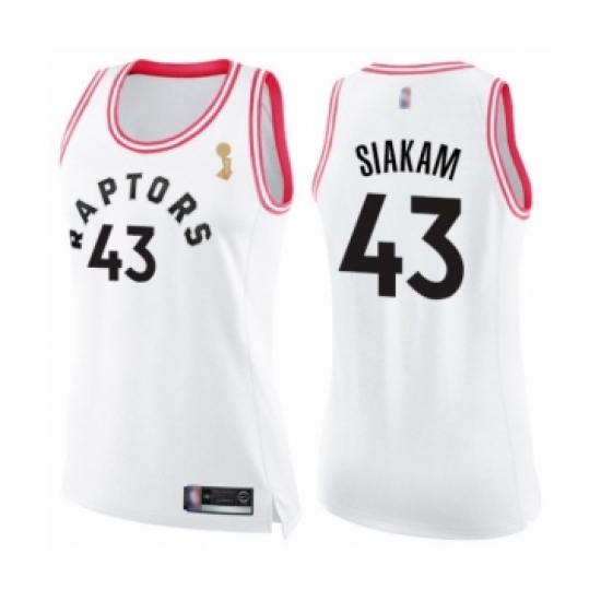 Women's Toronto Raptors 43 Pascal Siakam Swingman White Pink Fashion 2019 Basketball Finals Champions Jersey