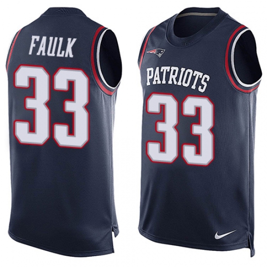 Men's Nike New England Patriots 33 Kevin Faulk Limited Navy Blue Player Name & Number Tank Top NFL Jersey