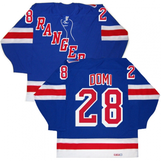 Men's CCM New York Rangers 28 Tie Domi Authentic Royal Blue New Throwback NHL Jersey