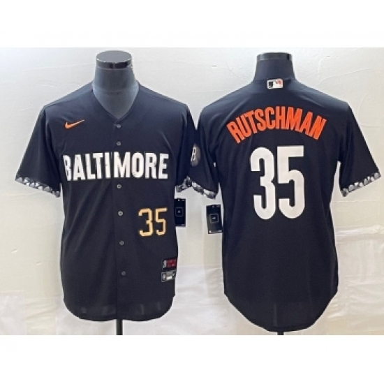 Men's Baltimore Orioles 35 Adley Rutschman Number Black 2023 City Connect Cool Base Stitched Jersey 2