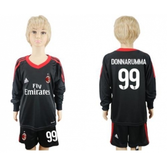 AC Milan 99 Donnarumma Black Goalkeeper Long Sleeves Kid Soccer Club Jersey