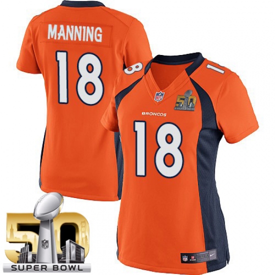 Women's Nike Denver Broncos 18 Peyton Manning Elite Orange Team Color Super Bowl 50 Bound NFL Jersey