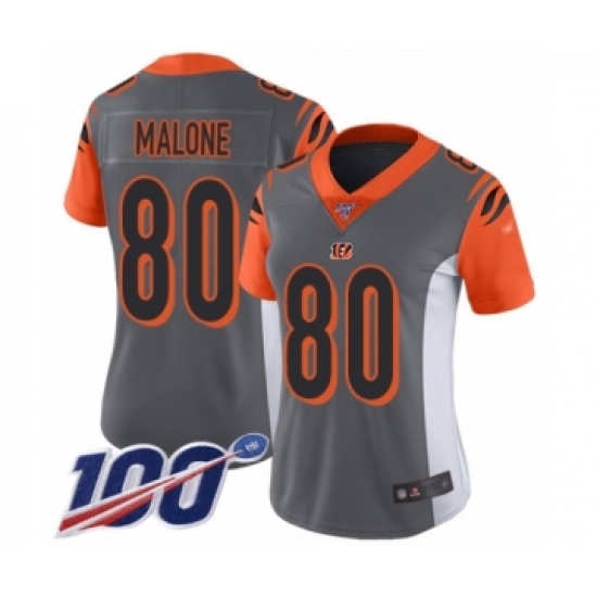 Women's Cincinnati Bengals 80 Josh Malone Limited Silver Inverted Legend 100th Season Football Jersey