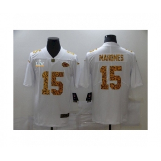 Men'sKansas City Chiefs 15 Patrick Mahomes White Leopard Super Bowl LV Jersey