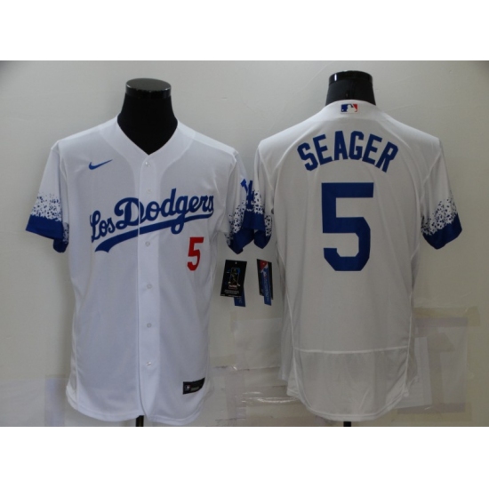 Men's Nike Los Angeles Dodgers 5 Corey Seager White Elite City Player Jersey