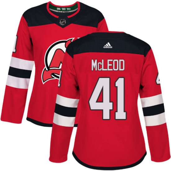 Women's Adidas New Jersey Devils 41 Michael McLeod Authentic Red Home NHL Jersey