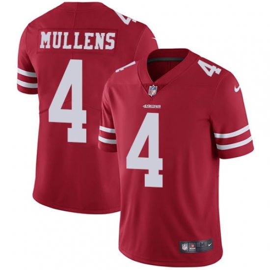 Men's Nike San Francisco 49ers 4 Nick Mullens Red Team Color Vapor Untouchable Limited Player NFL Jersey