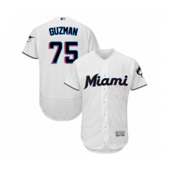 Men's Miami Marlins 75 Jorge Guzman White Home Flex Base Authentic Collection Baseball Player Jersey
