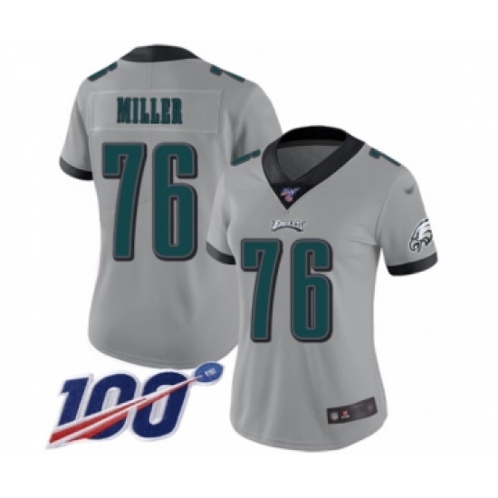 Women's Philadelphia Eagles 76 Shareef Miller Limited Silver Inverted Legend 100th Season Football Jersey