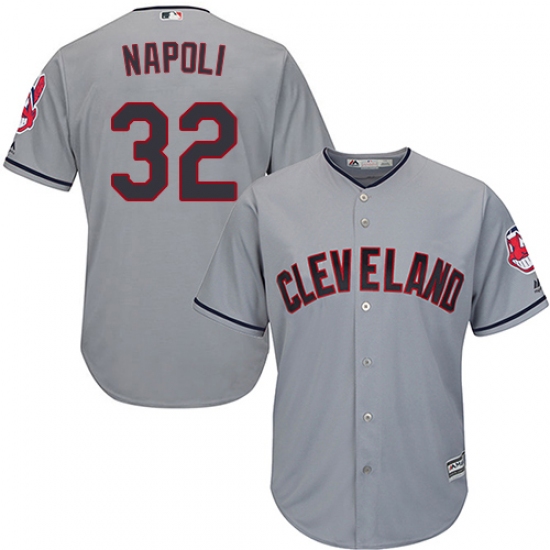 Men's Majestic Cleveland Indians 32 Mike Napoli Replica Grey Road Cool Base MLB Jersey