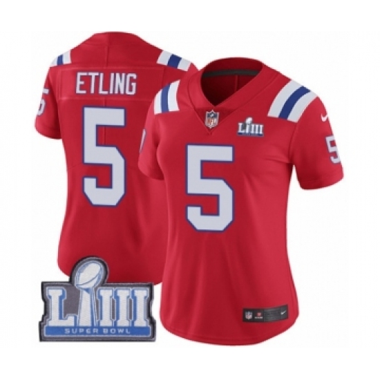 Women's Nike New England Patriots 5 Danny Etling Red Alternate Vapor Untouchable Limited Player Super Bowl LIII Bound NFL Jersey