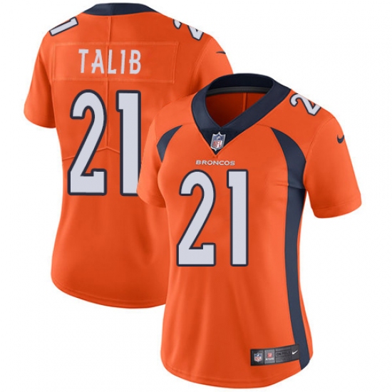 Women's Nike Denver Broncos 21 Aqib Talib Orange Team Color Vapor Untouchable Limited Player NFL Jersey