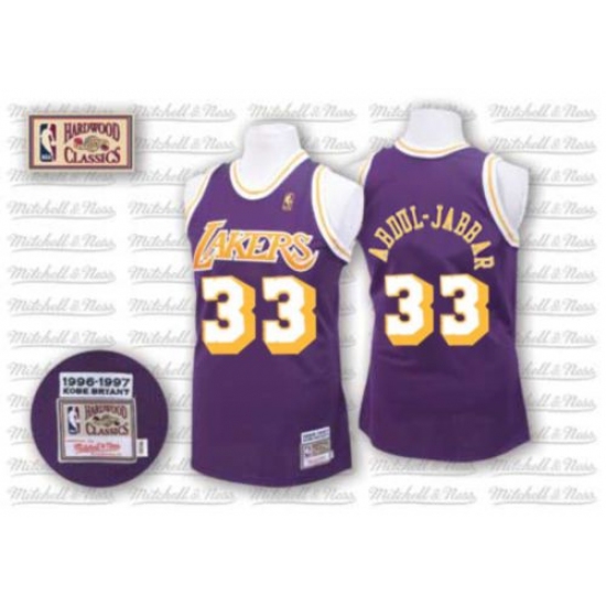 Men's Mitchell and Ness Los Angeles Lakers 33 Abdul-Jabbar Authentic Purple Throwback NBA Jersey