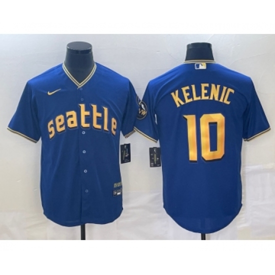 Men's Seattle Mariners 10 Jarred Kelenic Blue 2023 City Connect Cool Base Stitched Jersey