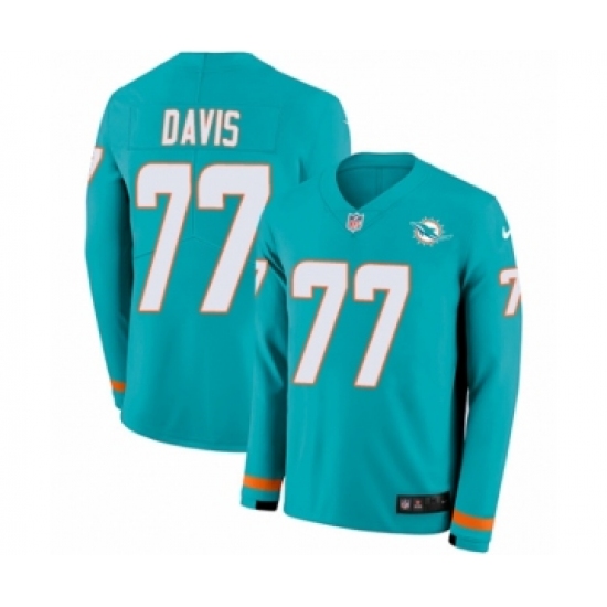 Men's Nike Miami Dolphins 77 Jesse Davis Limited Aqua Therma Long Sleeve NFL Jersey