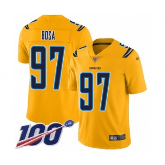 Men's Nike Los Angeles Chargers 97 Joey Bosa Limited Gold Inverted Legend 100th Season NFL Jersey