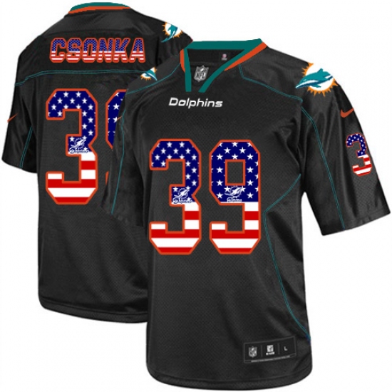 Men's Nike Miami Dolphins 39 Larry Csonka Elite Black USA Flag Fashion NFL Jersey